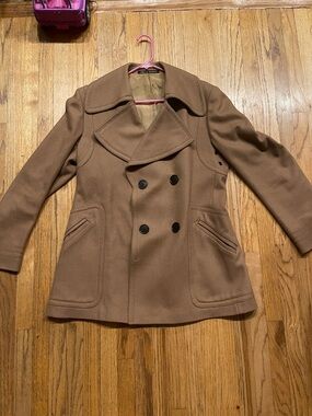 Vintage 100% wool Double-Breasted Peacoat, camel Brown